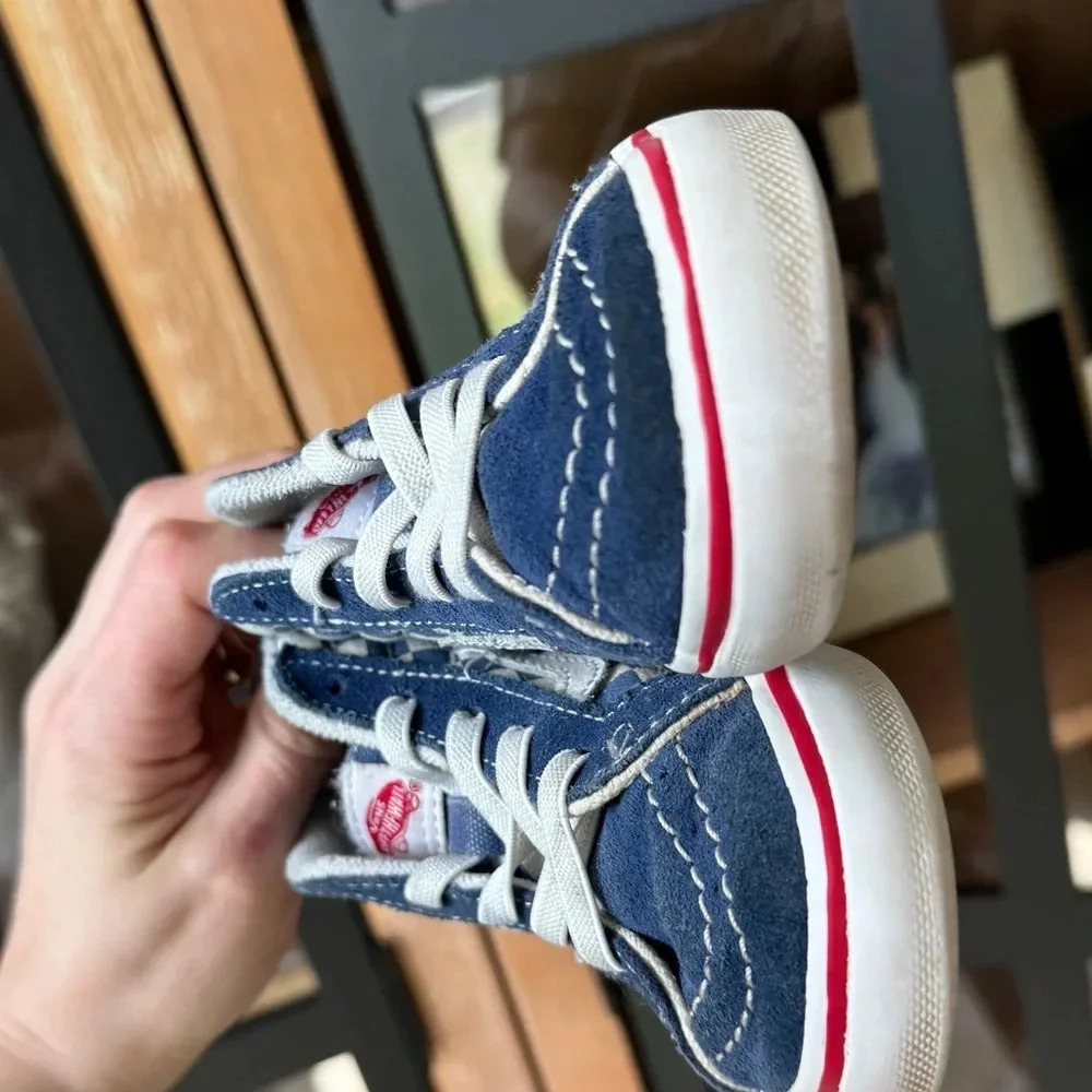 Vans toddler sneakers high top suede lace up zipper checkered board navy boys - Picture 5 of 10